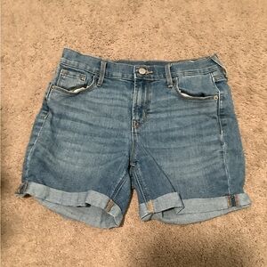 Longer Jean shorts, navy blue